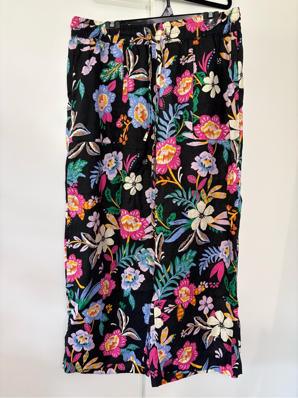 C&C California women’s XL 100% Linen Black Wide-Leg Floral Pants